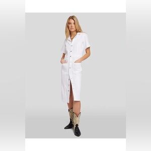 7 For All Mankind White Button-Front Midi Shirt Denim Dress Medium